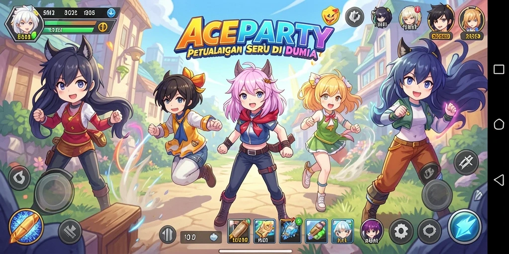 Gameplay ACEPARTY menampilkan pertempuran karakter Anime yang intens dan menarik.