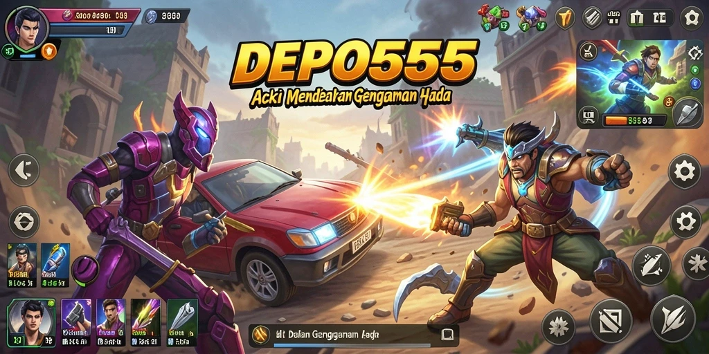 Tampilan gameplay mendebarkan dari DEPO555 saat pertarungan intens.