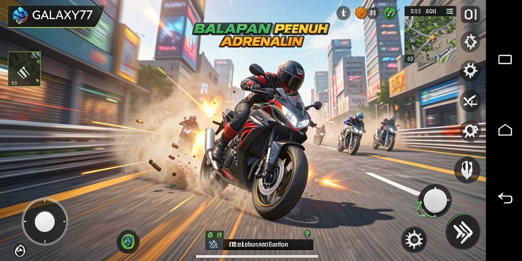 Tampilan gameplay motor racing yang mendebarkan di GALAXY77.
