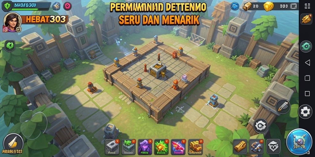 Tampilan menara dan aksi seru dalam HEBAT303 Tower Defense.