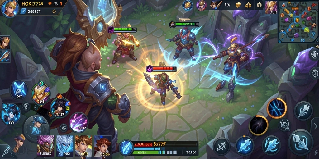Tampilan gameplay mendebarkan dalam HOKI777 dengan aksi MOBA yang intens.