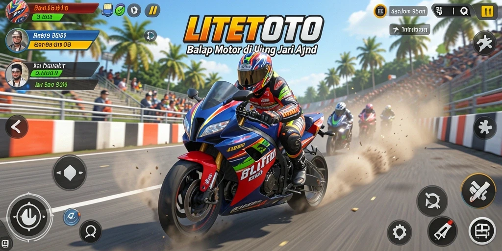 Tampilan gameplay seru balapan motor di LITETOTO dengan grafik yang menawan.