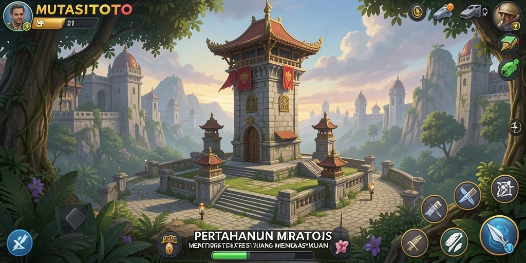 Screenshot game Tower Defense MUTASITOTO dengan aksi seru dan menara yang kuat.