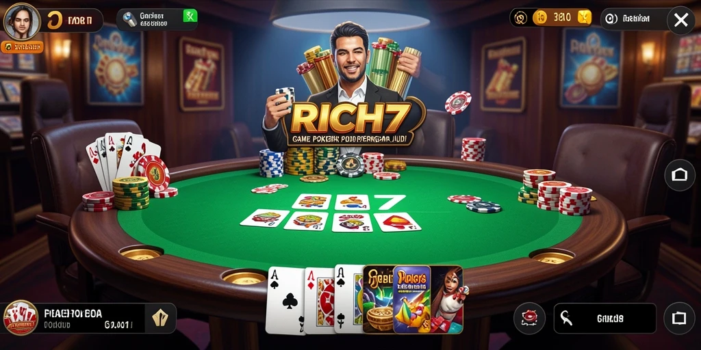 Screenshot utama RICH7 menampilkan gameplay Poker yang mendebarkan.