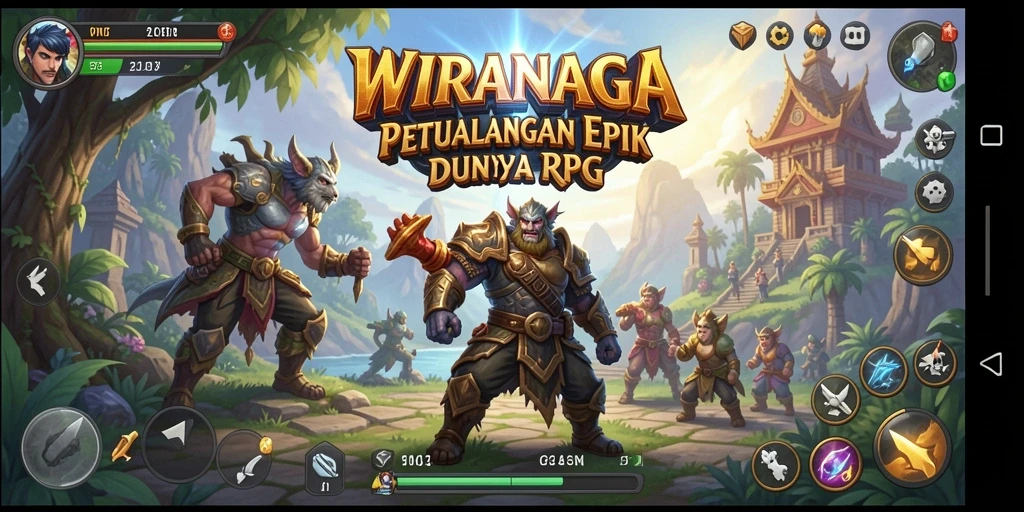 Tampilan gameplay seru WIRANAGA dengan efek grafis yang memukau.